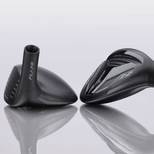 Mizuno JPX 925 Fli-Hi hybrid golf club shown with sole and side profile. Available at Noosa Golf Co., premium Sunshine Coast and Noosa golf shop.