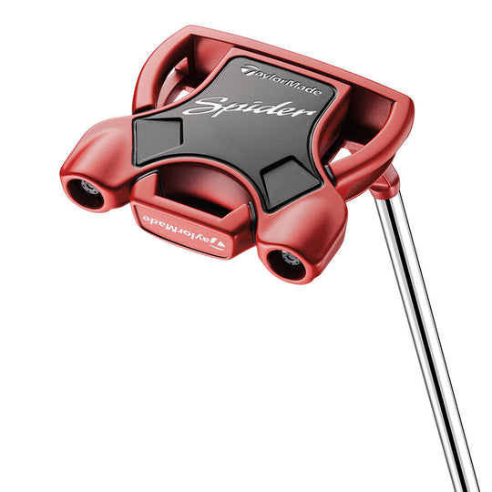 Rear angle of the TaylorMade Spider Red Putter showcasing the dual weight ports and signature Spider shape. Available at Noosa’s leading golf shop on the Sunshine Coast.