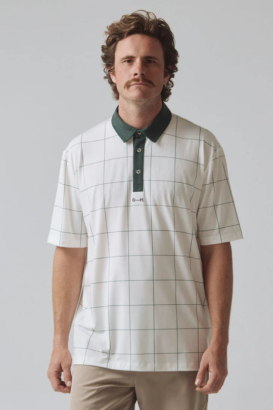 Gray + Haast Pin Check Polo - Off-White/Dark Green