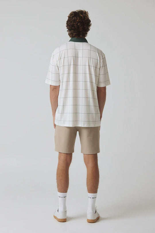 Gray + Haast Pin Check Polo - Off-White/Dark Green