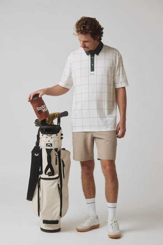 Gray + Haast Pin Check Polo - Off-White/Dark Green
