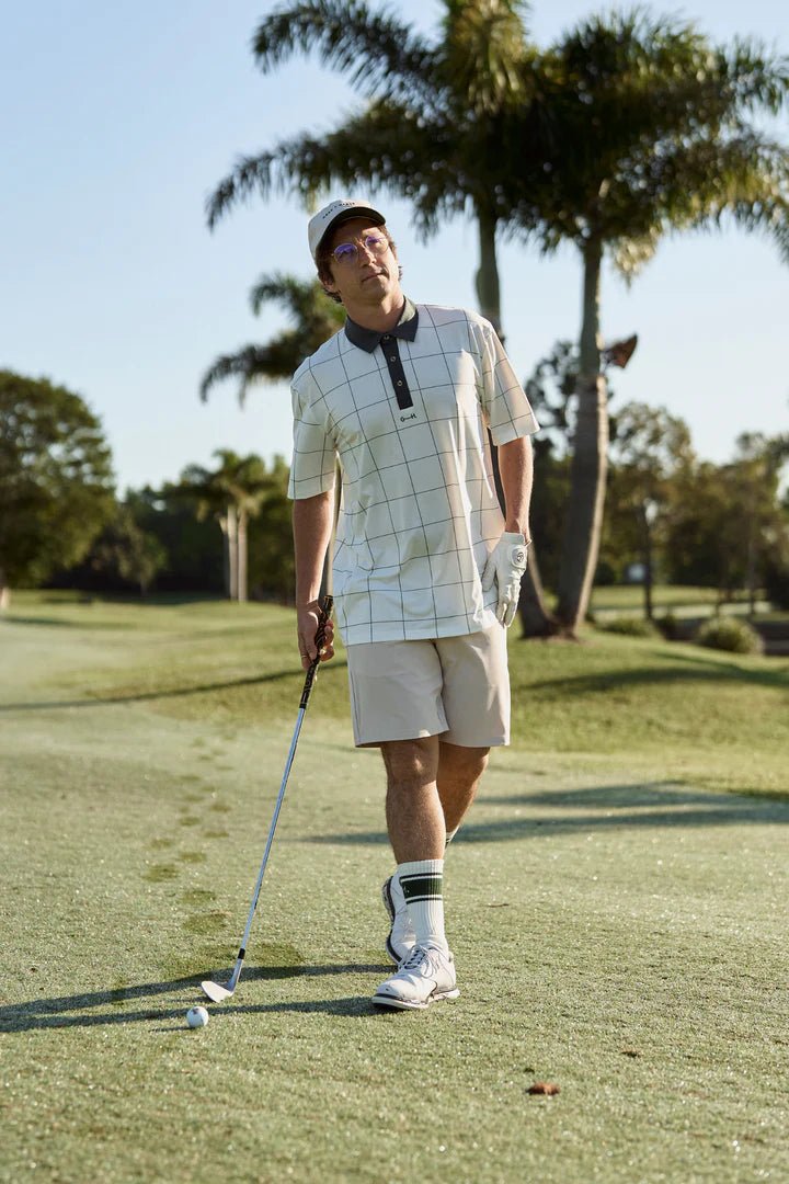 Gray + Haast Pin Check Polo - Off-White/Dark Green