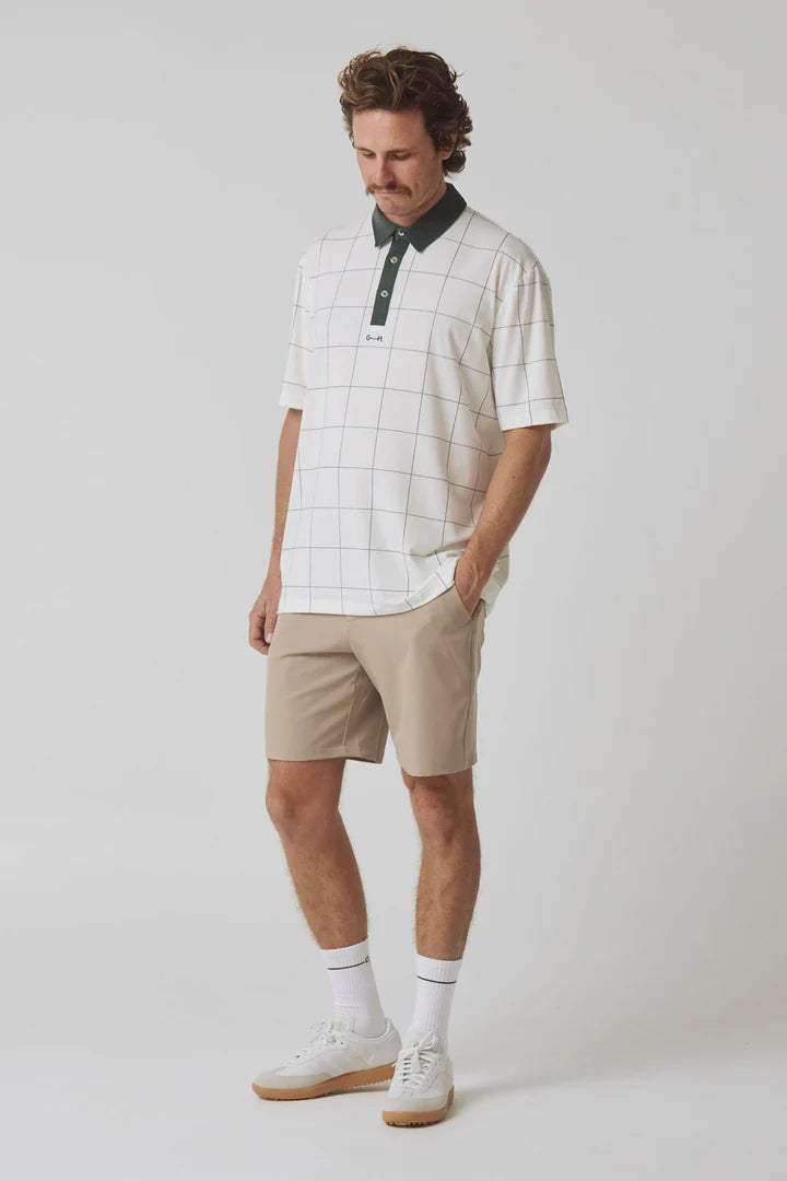 Gray + Haast Pin Check Polo - Off-White/Dark Green