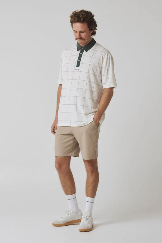 Gray + Haast Pin Check Polo - Off-White/Dark Green