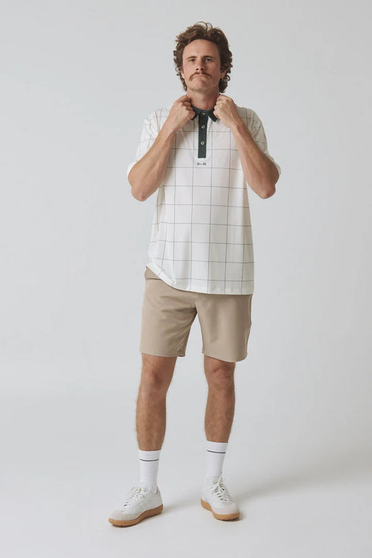 Gray + Haast Pin Check Polo - Off-White/Dark Green