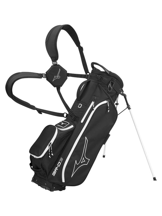  Full view of Mizuno BR-D3 Stand Bag in Black with dual strap — available at golf shop Sunshine Coast and golf shop Noosa.