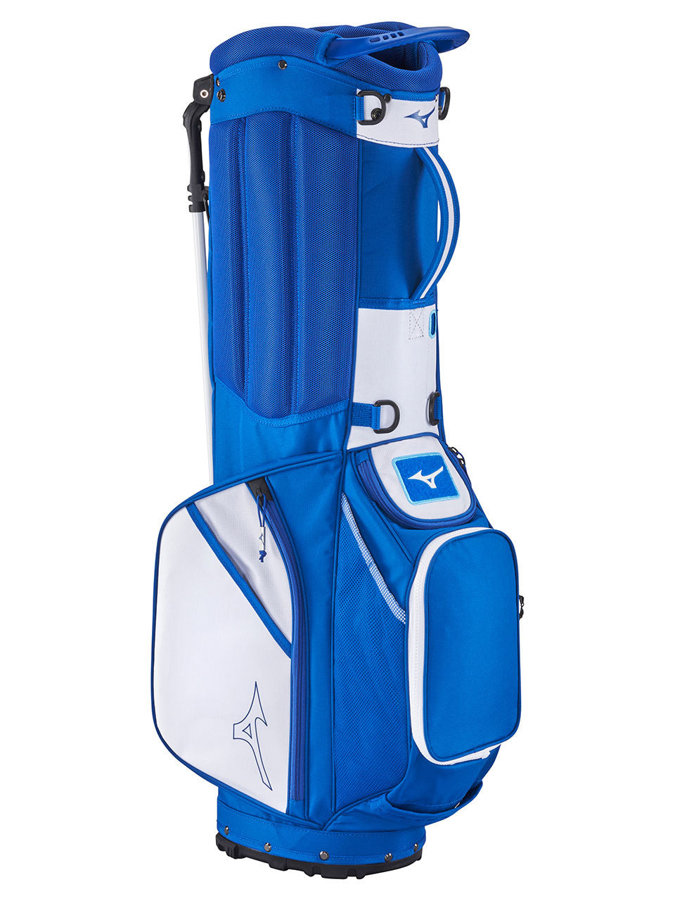 Side view of Mizuno BR-D3 Stand Bag in Blue and White — available at golf shop Sunshine Coast and golf shop Noosa.
