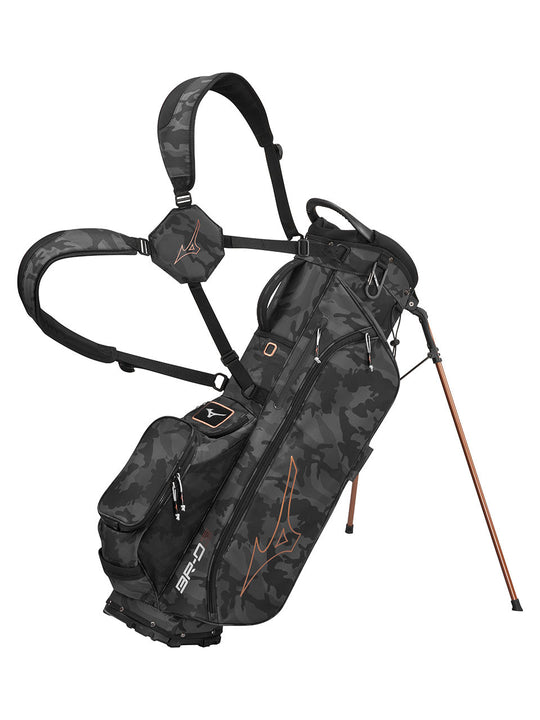 Mizuno BR-D3 Stand Bag Camo displayed on stand, ideal for Sunshine Coast driving range and golf shop Noosa.
