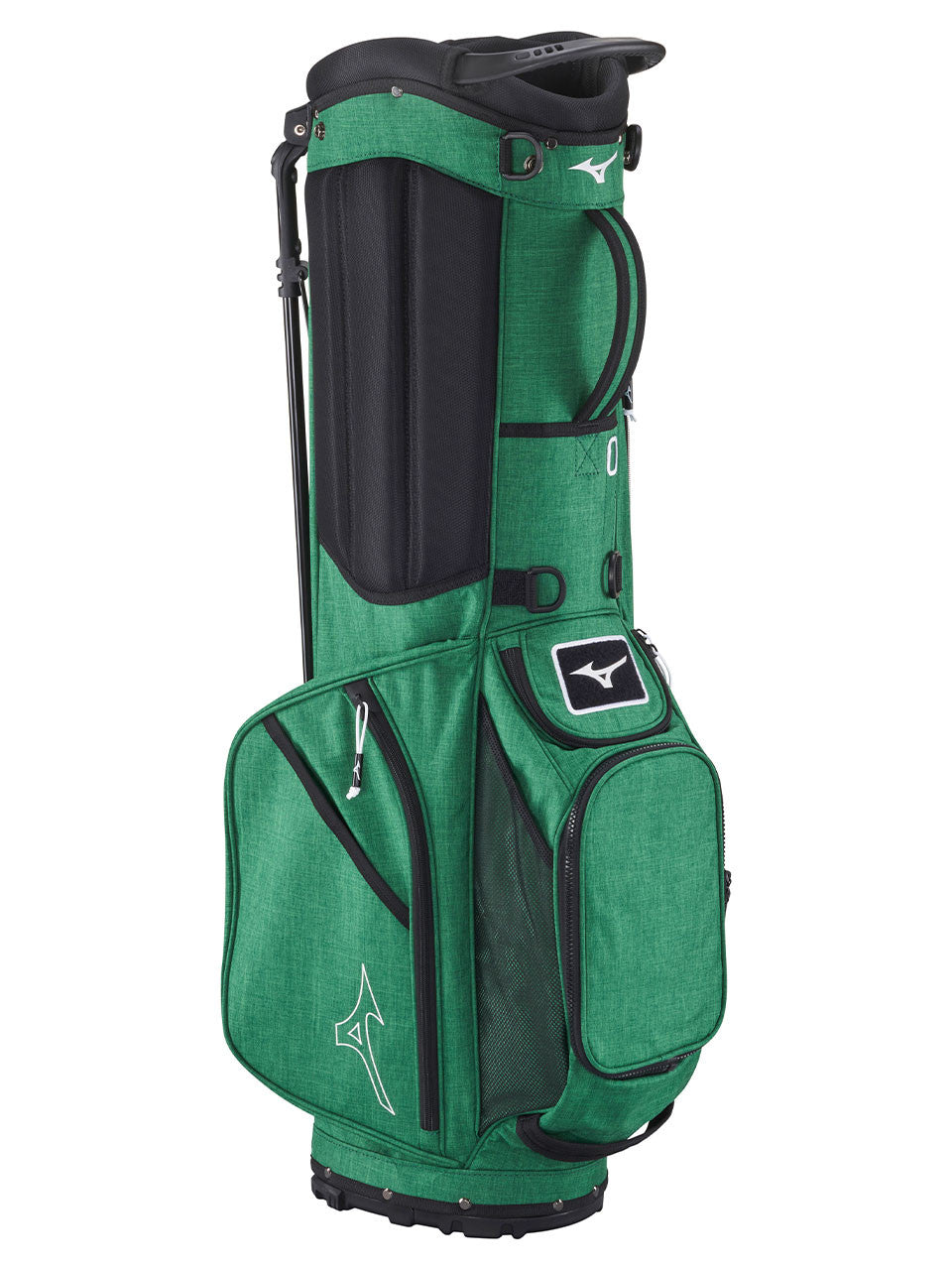 Side profile of Mizuno BR-D3 Stand Bag Green with large pockets, available at golf shop Noosa.