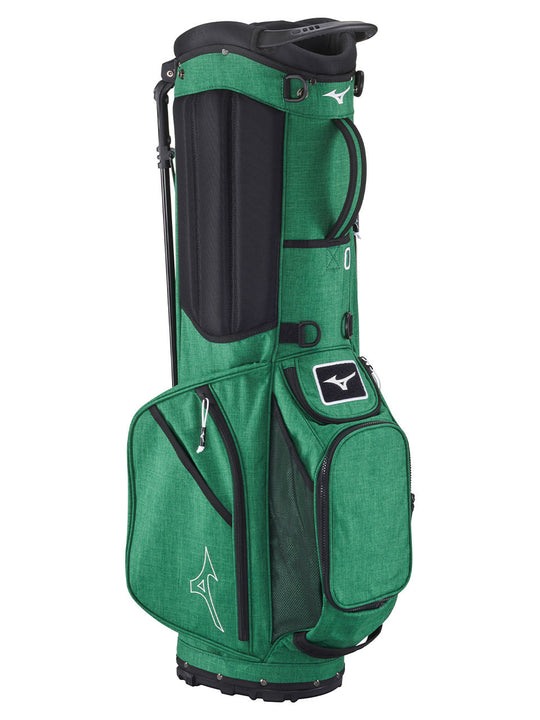 Side profile of Mizuno BR-D3 Stand Bag Green with large pockets, available at golf shop Noosa.