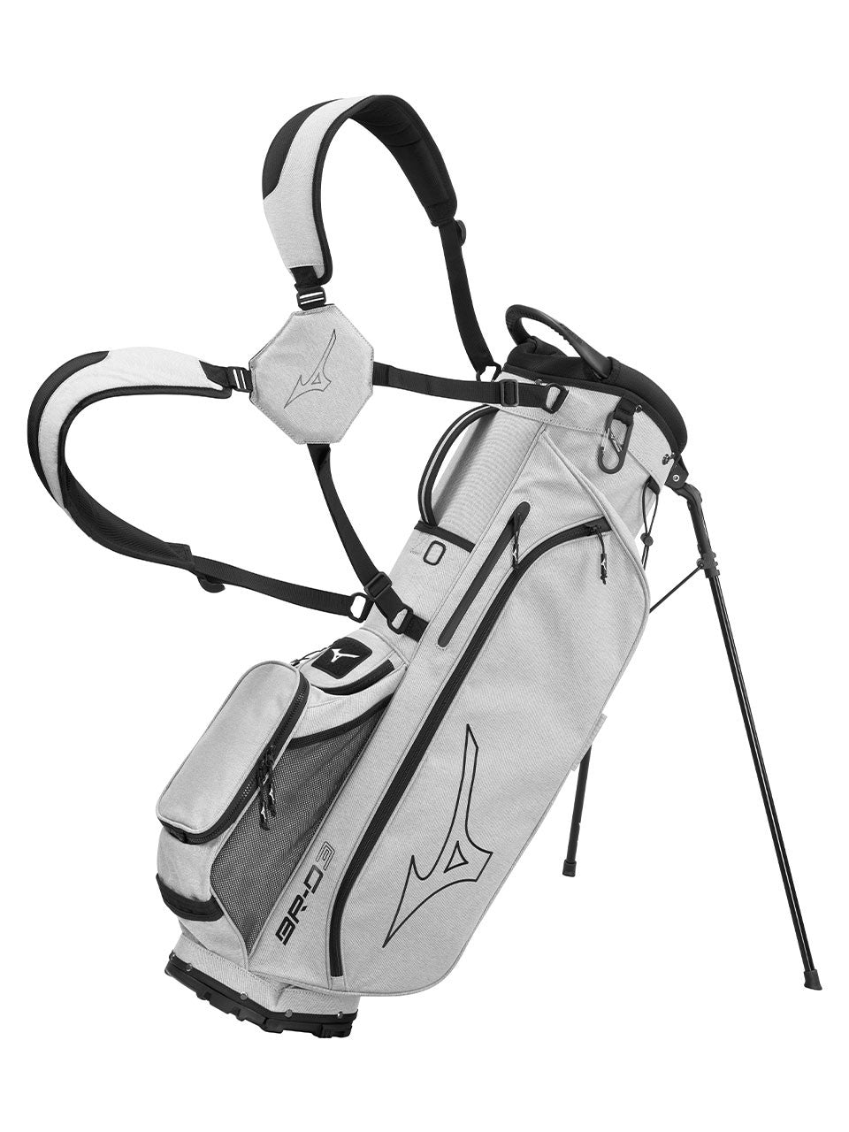 Mizuno BR-D3 Stand Bag grey version with stand deployed — shop at Noosa Golf Co., golf shop Sunshine Coast.