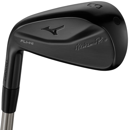 Rear design of Mizuno Pro Fli-Hi LH utility iron with Mizuno Pro logo. Shop Mizuno irons at Noosa Golf Co., the Sunshine Coast’s go-to golf shop.