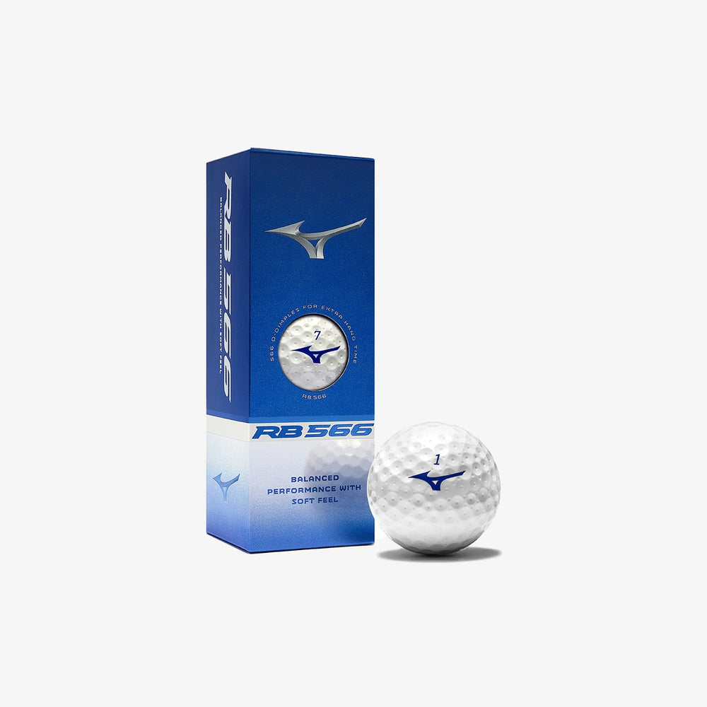 Mizuno RB 566 golf ball next to branded sleeve — premium golf balls from Noosa Golf Co., Sunshine Coast golf store.


