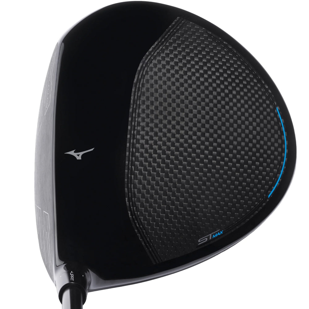 Crown view of Mizuno ST-Max 230 driver showing carbon weave and Mizuno logo. Find Mizuno golf clubs at Noosa Golf Co., the go-to golf shop on the Sunshine Coast.