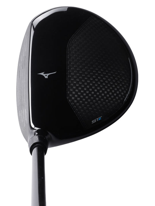 Top crown view of Mizuno ST-Z 230 fairway wood showing Mizuno logo and carbon detail. Shop premium Mizuno golf clubs at Noosa Golf Co., top-rated Noosa golf shop.