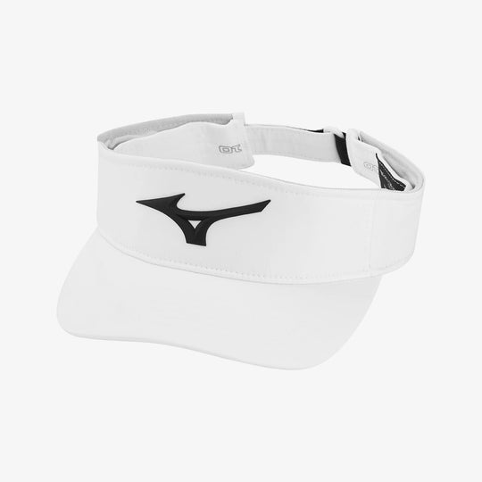 Mizuno Tour Elite Visor in white with black logo, high-performance golf visor from Noosa Golf Co., your golf shop in Noosa.

