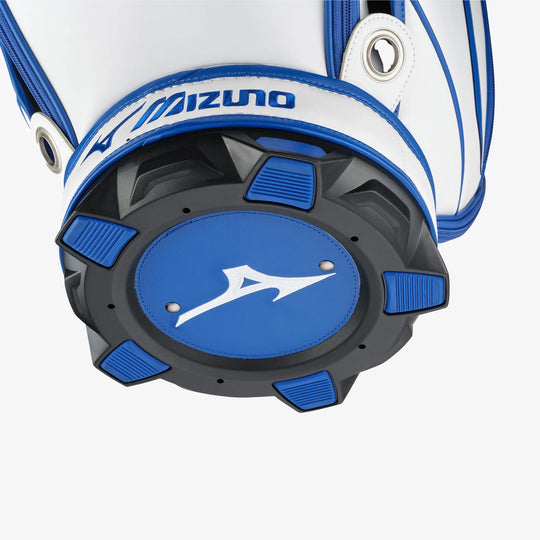 Close-up of Mizuno Tour Staff golf bag base with Mizuno logo. Available now at Noosa Golf Co., leading Sunshine Coast golf shop and Noosa golf retailer.