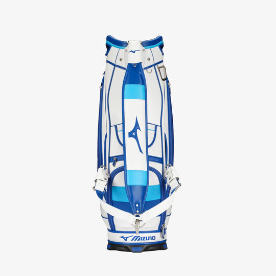Rear view of Mizuno Tour Staff golf bag with Mizuno branding and dual strap. Shop premium Mizuno golf gear at Noosa Golf Co., Sunshine Coast’s top golf shop.