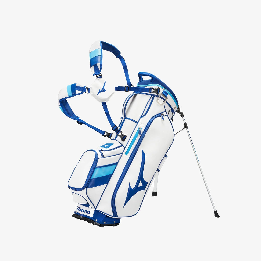 Mizuno Tour Stand Golf Bag in blue and white with dual straps, premium stand golf bag available at Sunshine Coast golf shop and Noosa golf shop.