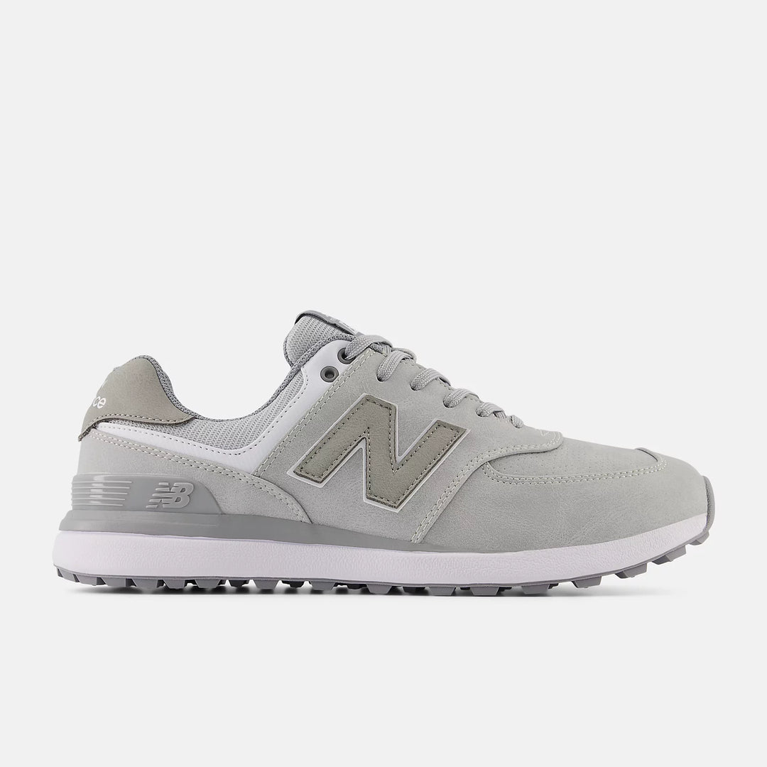 Inside profile of New Balance 574 Greens golf shoes in light grey. Find premium golf gear at Noosa Golf Co., Noosa’s favourite golf shop.